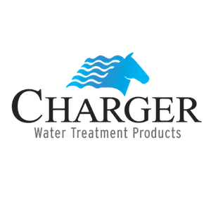 Charger Water Treatment Products logo with blue horse and wave graphic
