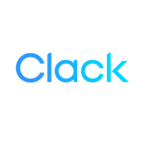 Blue gradient “Clack” logo on a white background