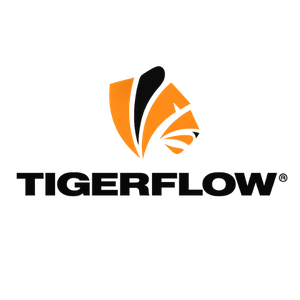 Tigerflow logo with orange and black tiger graphic above bold black text