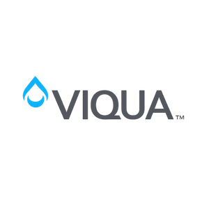 VIQUA logo with a blue water droplet icon and gray text on a white background