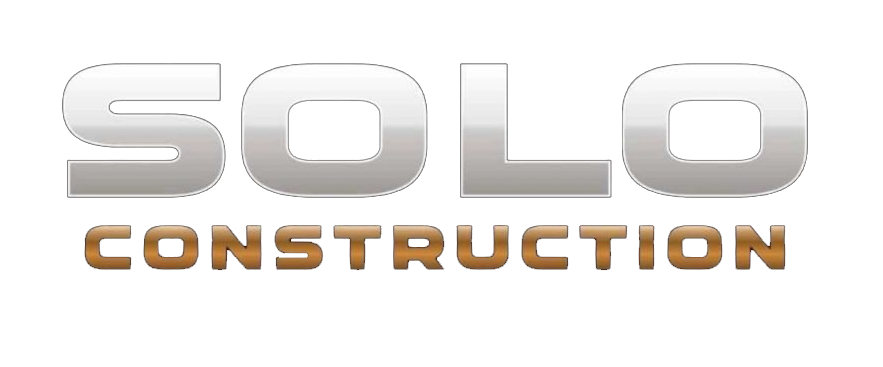 SOLO Construction logo in silver and bronze text on a white background