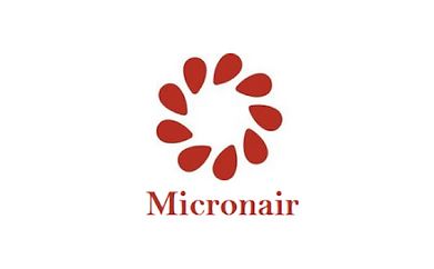 Logo for Micronair, featuring a circle of red teardrop shapes around the word 