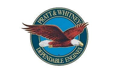 Pratt & Whitney logo with a brown eagle in flight over a blue background, encircled by white text.