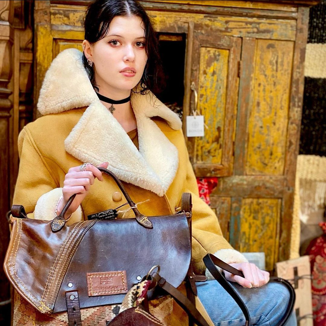 Griggsy bag designed & created out of a vintage saddle and kilim rug