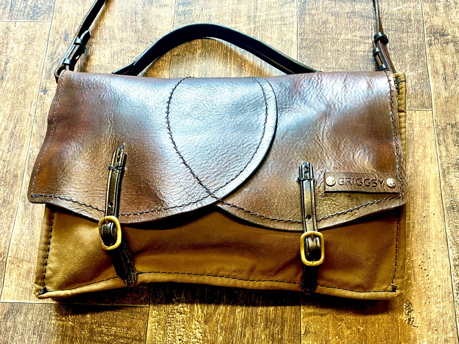 Saddle top satchel bag, Wax cotton body. adjustable to crossbody bag to shoulder