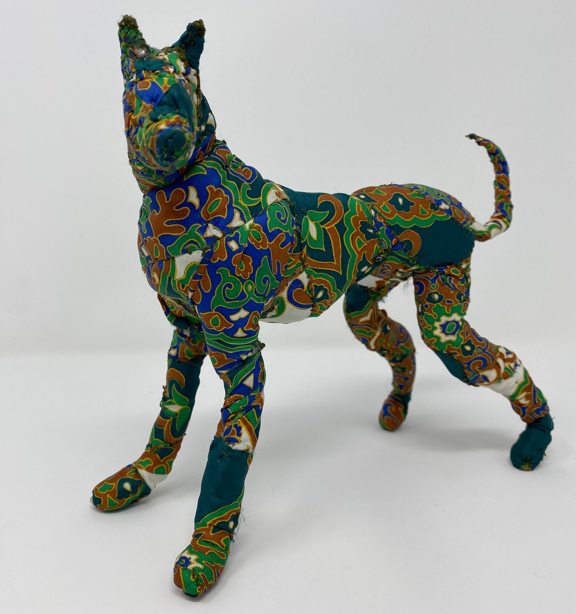 Textlie wire sculpture stitched fabric Malinois dog