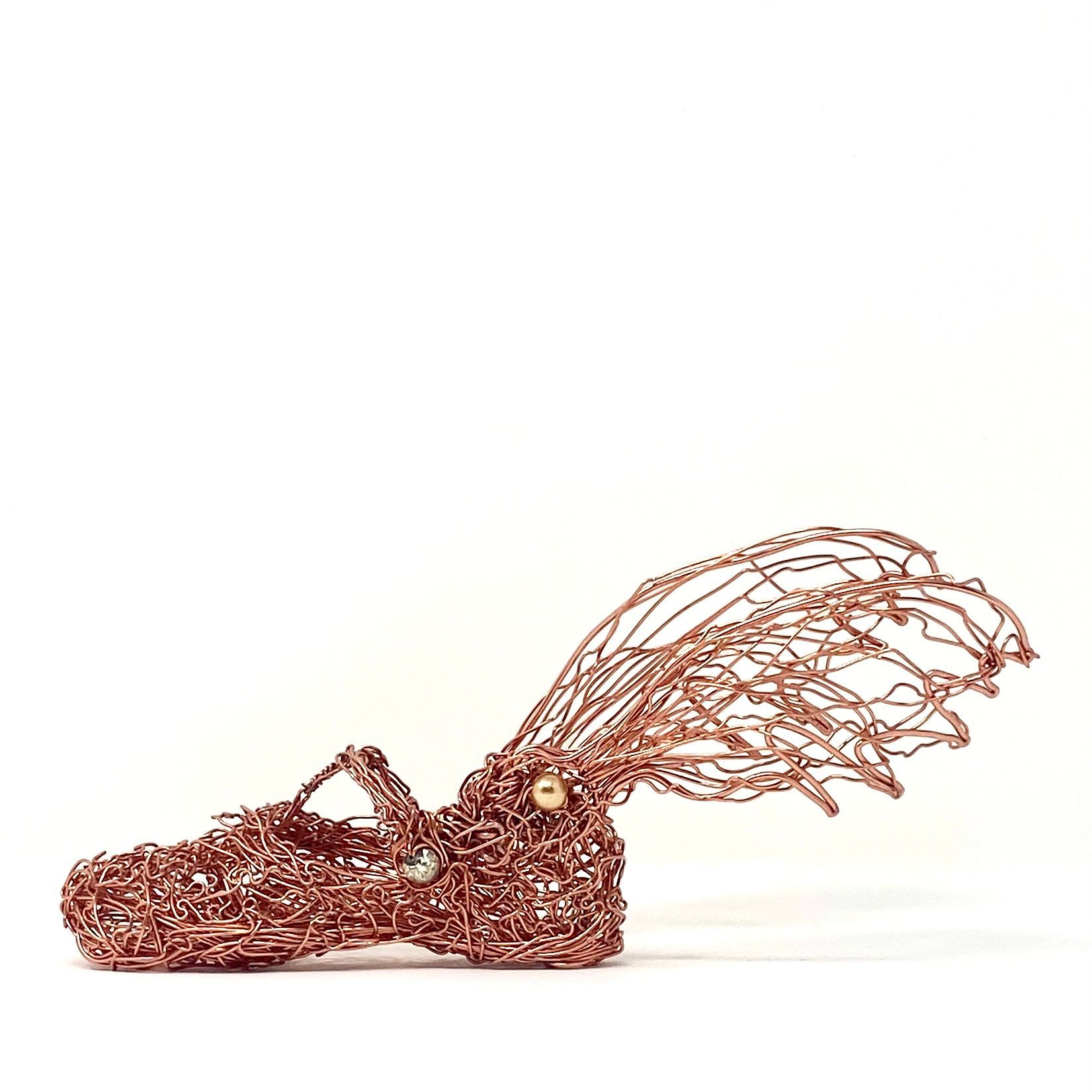 Wire sculpture FLY BABY . baby shoe flying wings Hermes.