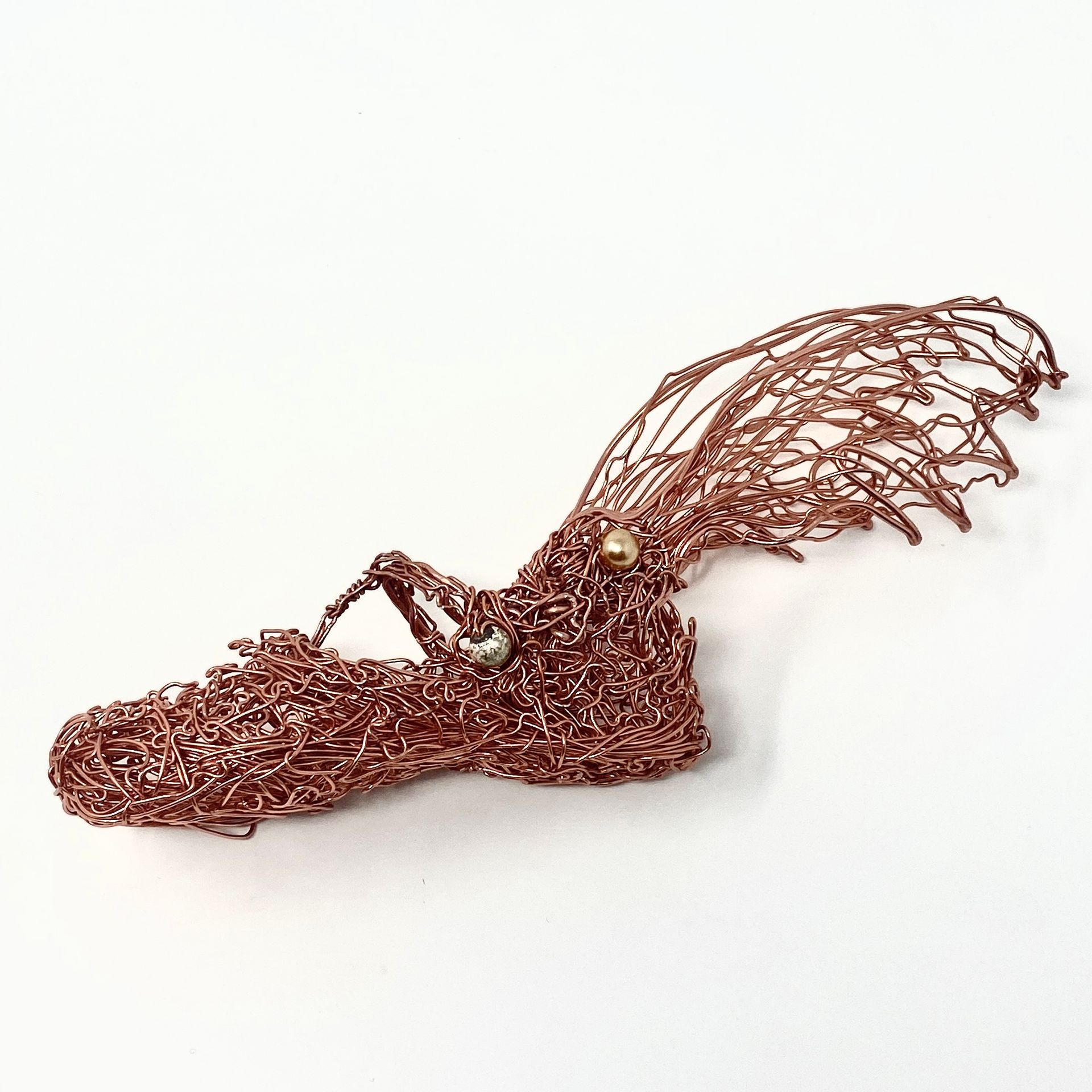 Wire sculpture FLY BABY . baby shoe flying wings Hermes.