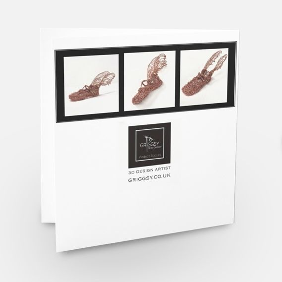 Greetings card child's baby shoe flying wings Hermes