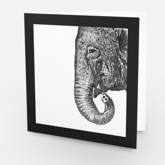 Greetings Card ink elephant head right side