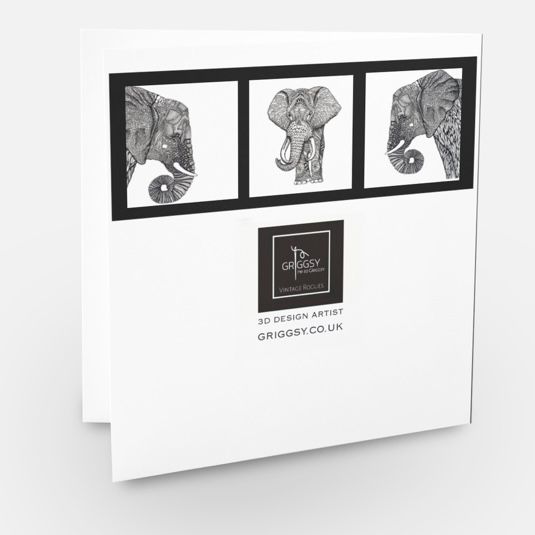 Greetings Card ink elephant head right side