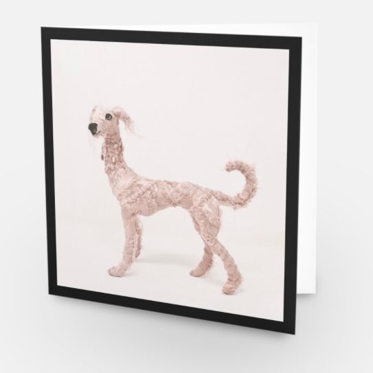 Greetings card lurcher skinny dog  stitched vintage textile