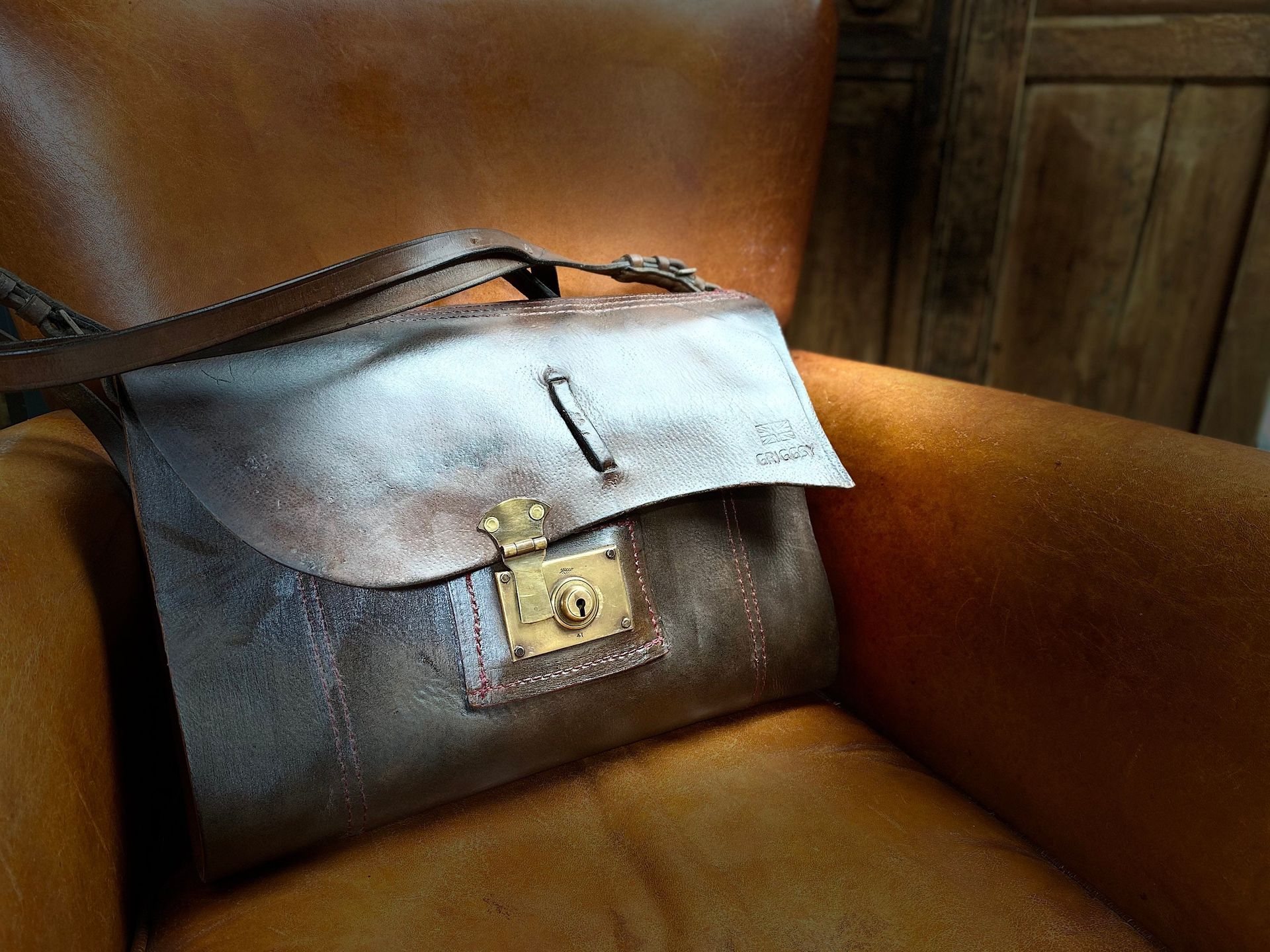Leather briefcase designed & created by reimagining a Vintage saddle
