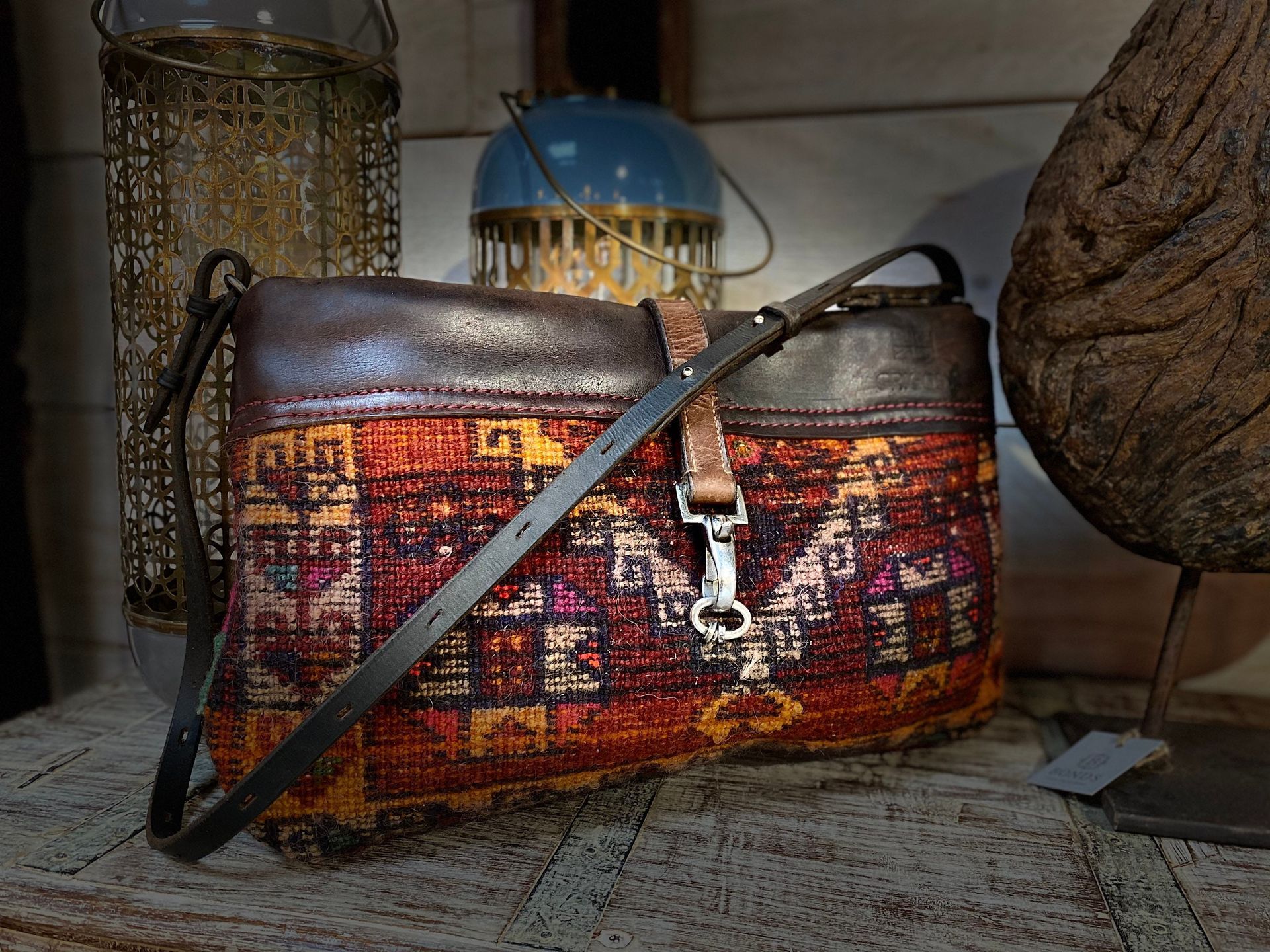 Boho bohemian style crossbody to adjustable shoulder strap. Reimagined Baluchi camel salt bag handmade