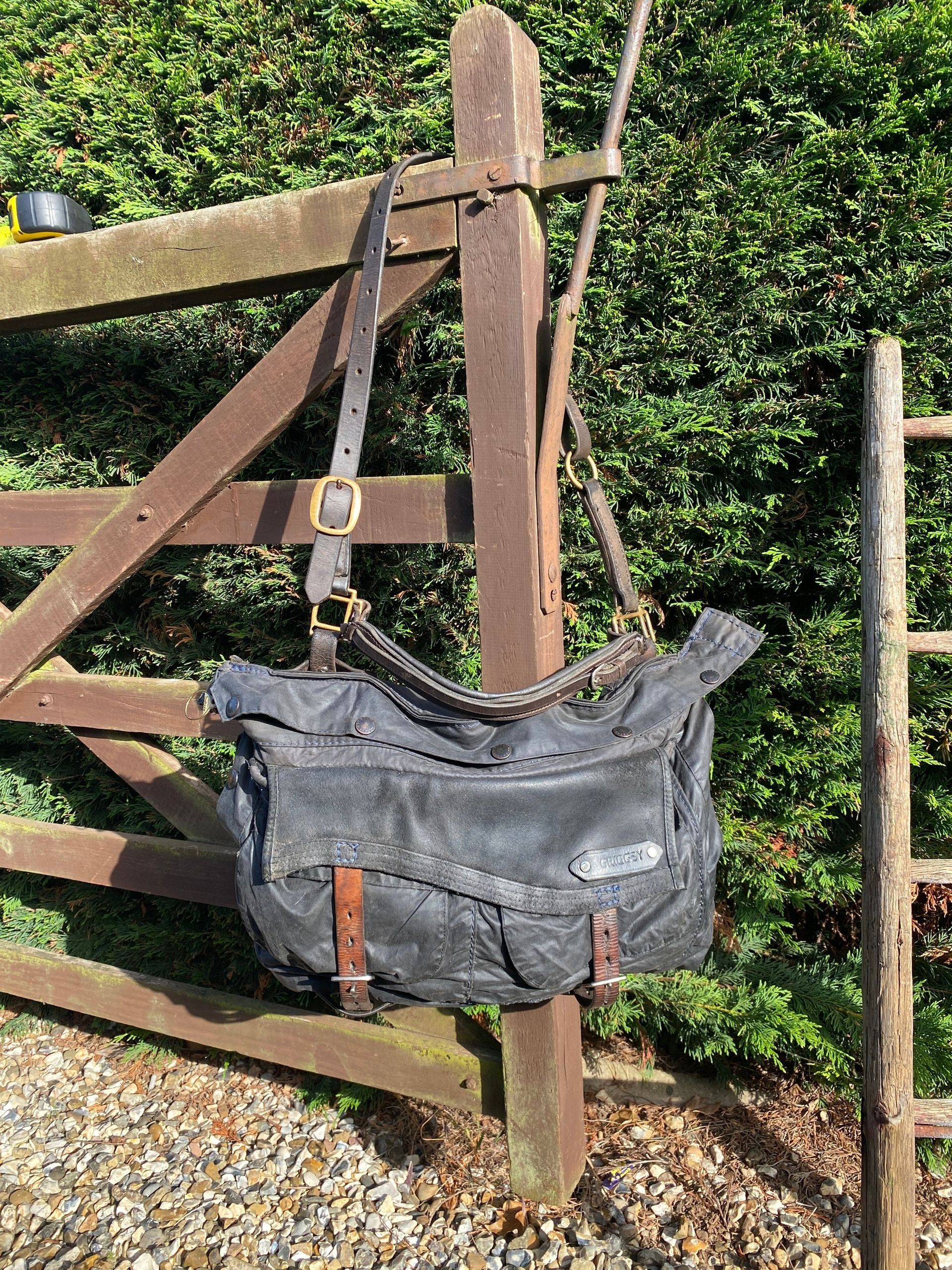 wax cotton jacket upcycled into messenger bag