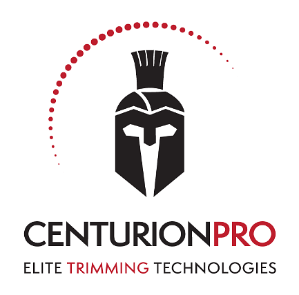 CenturionPro logo with black Spartan helmet and red dotted arc, text “CENTURIONPRO Elite Trimming Technologies”