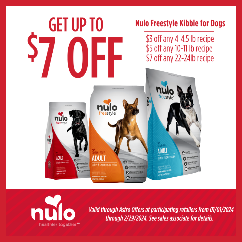An advertisement for nulo freestyle kibble for dogs