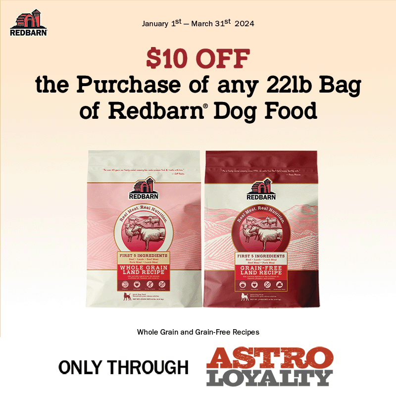 $ 10 off the purchase of any 22lb bag of redbarn dog food