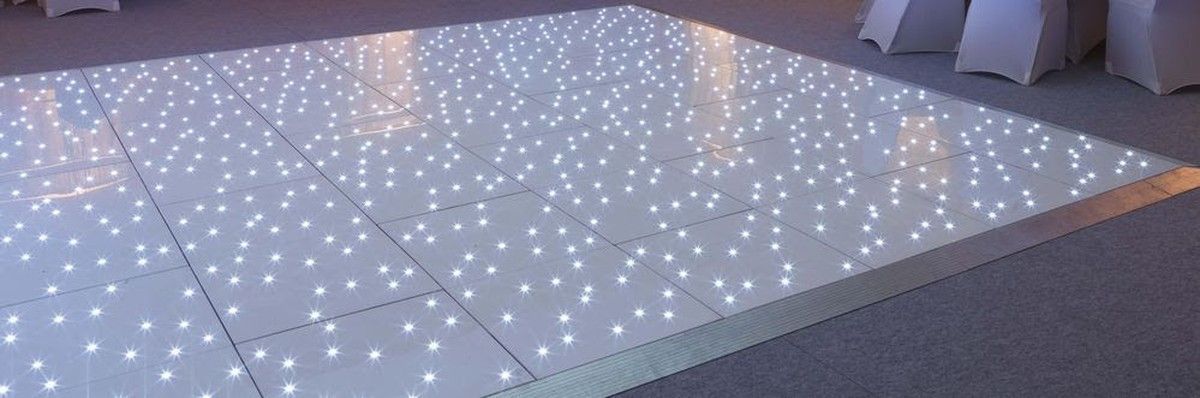 Light base with sparkly white lights for this LED dance floor. Production services and equipment  hire for this event was supplied by Exclusive Entertainments Harrogate,Yorkshire
