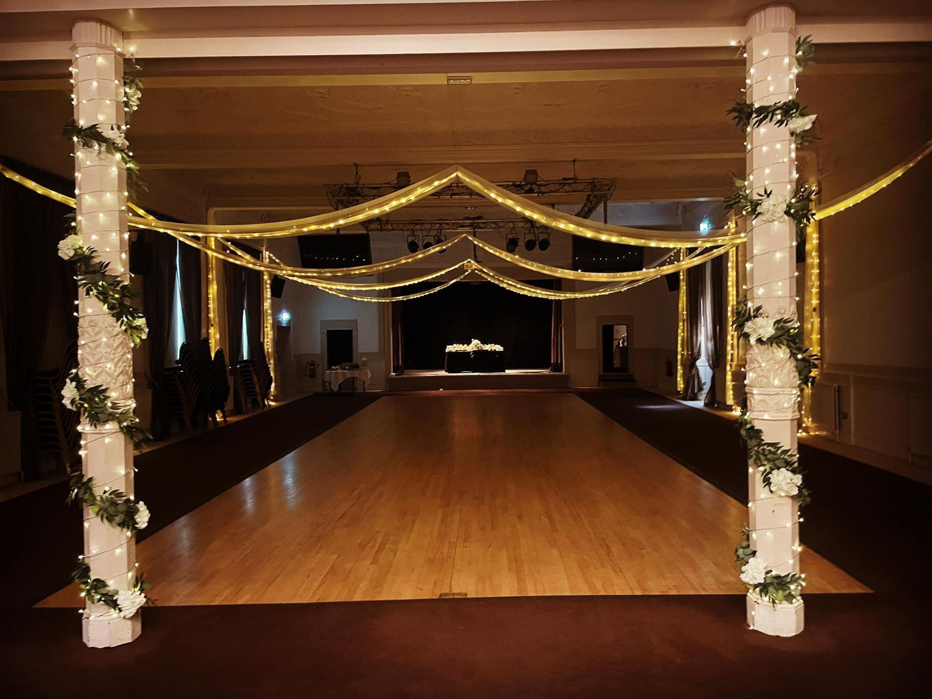 Fairy light drapes and fairy light pillars with AV Sound and Event Production from Exclusive Entertainments, Harrogate, Yorkshire