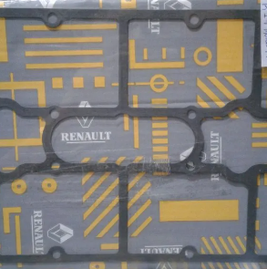 Diseño geométrico gris y amarillo con la marca Renault en el embalaje o en la tela.
