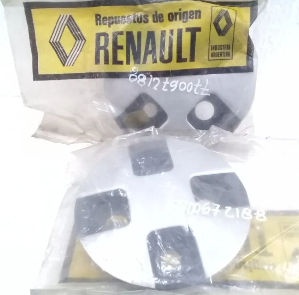 Bolso con la marca Renault, con partes negras y un disco circular blanco sobre fondo amarillo.