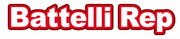 Logotipo de Battelli Rep en rojo y blanco con contorno negro sobre fondo claro.