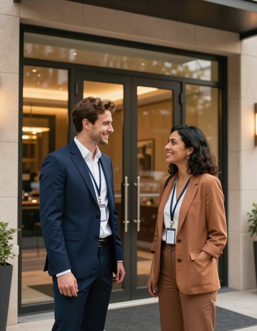 Property manager greeting resident