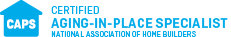 CAPS Certified Aging-in-Place Specialist logo with blue and black text and a house icon