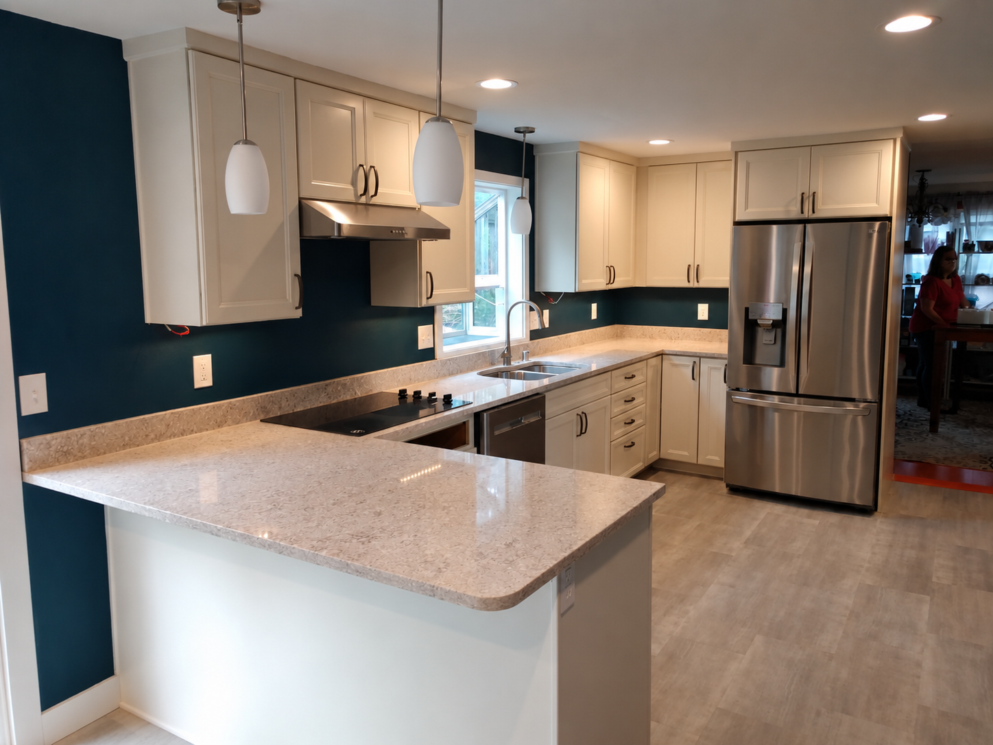 Alderwood Builders kitchen remodel in Ferndale, WA with white cabinets and quartz countertops.
