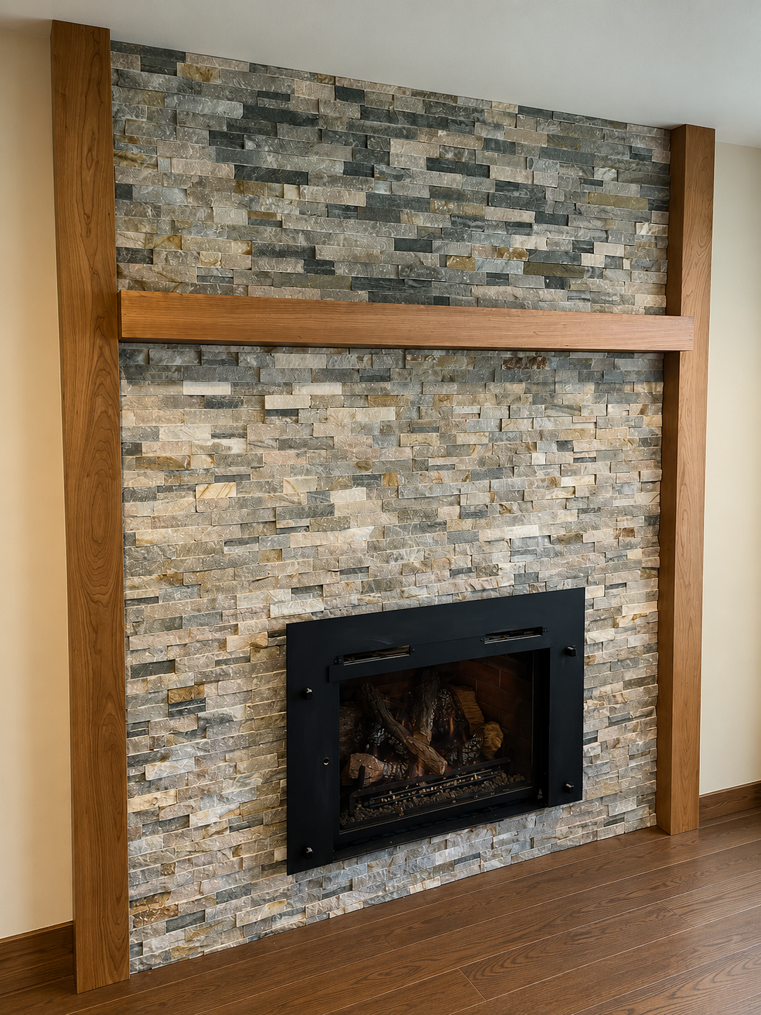 Stone fireplace in a Bellingham home addition