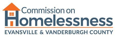Logo for the Commission on Homelessness for Evansville & Vanderburgh County, featuring an icon of a house and a large H.