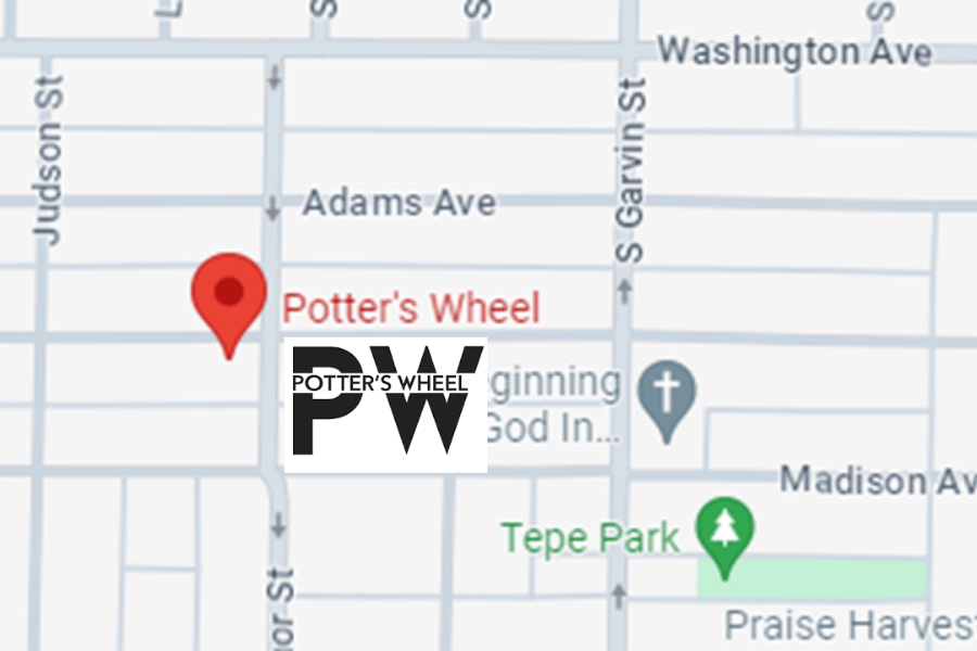 Map view showing the location of Potter's Wheel near Adams Avenue, S Garvin Street, and Tepe Park.