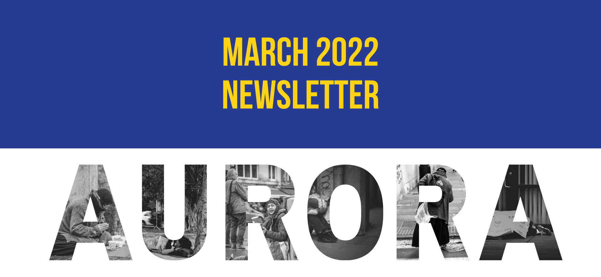 March 2022 newsletter title for Aurora, featuring the word 