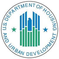 The official seal of the U.S. Department of Housing and Urban Development, featuring a blue and green stylized eagle.