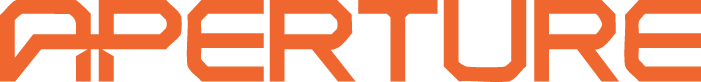 The word aperture is written in orange letters on a white background.