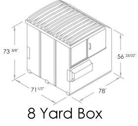 A black and white drawing of a 8 yard box with measurements.