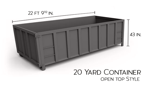 A 20 yard container with measurements on a white background.
