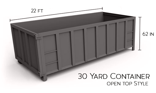 A 30 yard container with measurements on a white background
