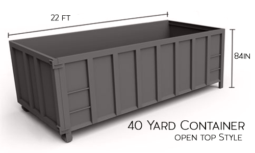 A 40 yard container with measurements on a white background