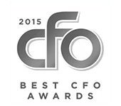 The 2015 cfo best cfo awards logo is black and white.