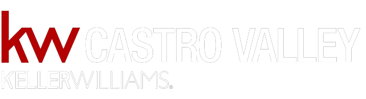 The logo for castro valley real estate is red and white.