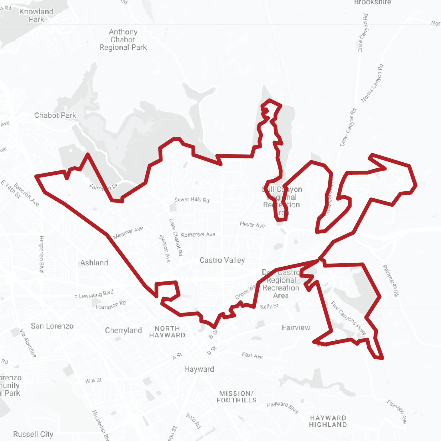 A map of a city with a red line going through it.