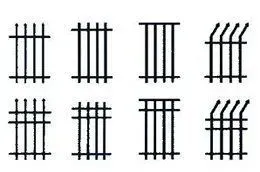 Eight small black line patterns arranged in two rows on a white background.