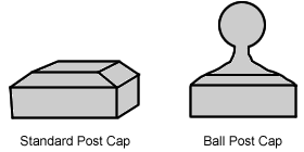 Diagram comparing a standard post cap and a ball post cap, both shown in gray.