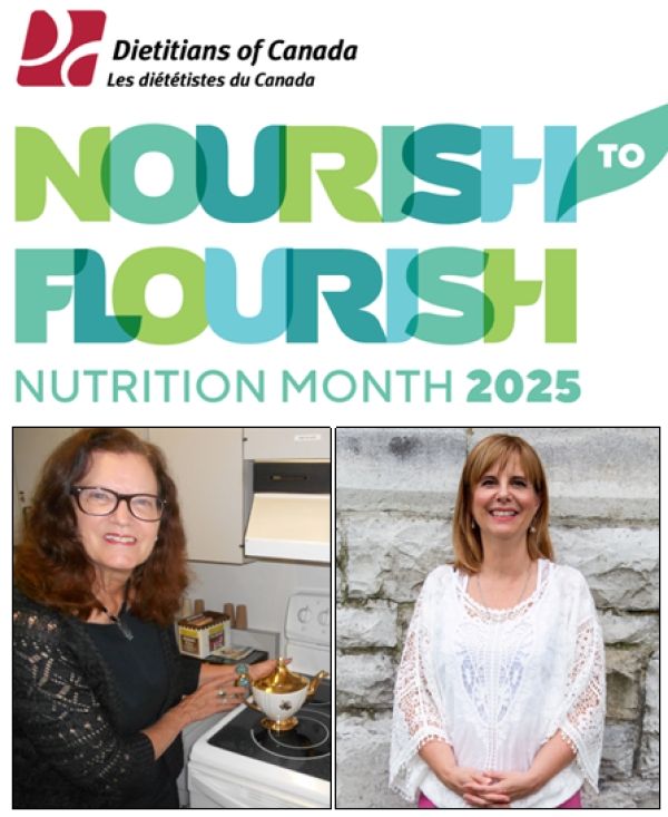 Dietitians of Canada “Nourish to Flourish” Nutrition Month 2025 poster with two women photos