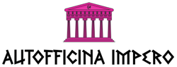 Icona del tempio color magenta sopra la scritta stilizzata nera “AUTOFFICINA IMPERO” su sfondo bianco