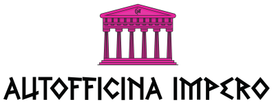 Icona del tempio color magenta sopra la scritta stilizzata nera “AUTOFFICINA IMPERO” su sfondo bianco