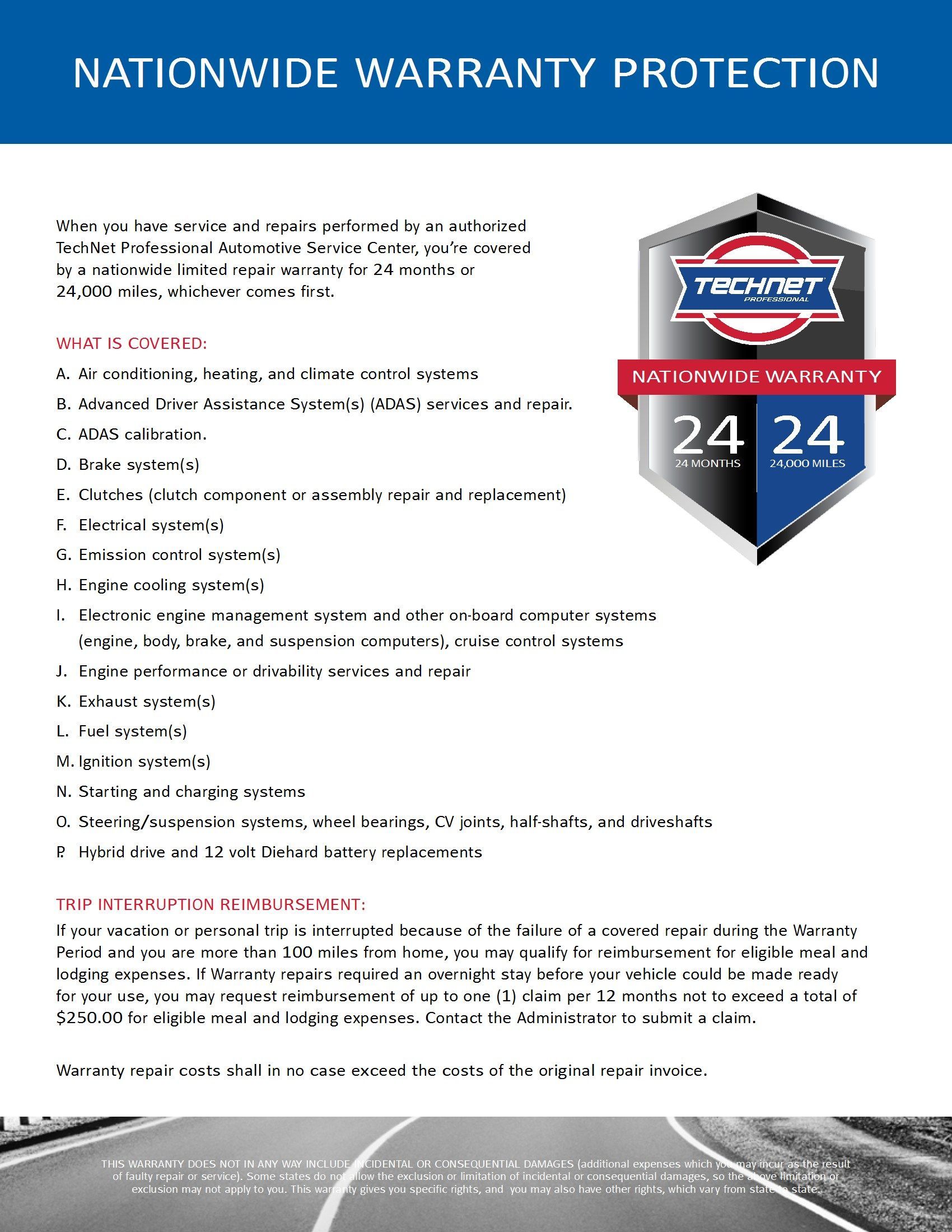 Nationwide warranty protection advertisement with logo and information list.