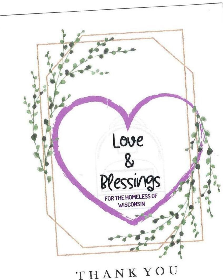 Thank you card with purple heart, greenery, and the words “Love & Blessings” and “THANK YOU” | Joe's Slinger Service LLC